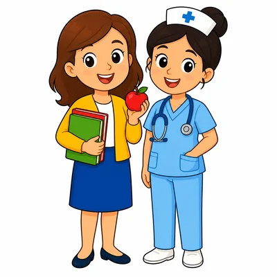 A teacher and a nurse standing together
