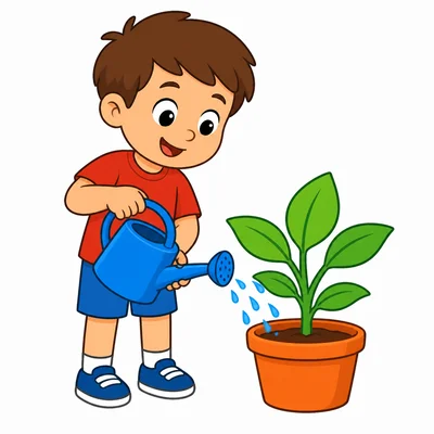 A child waters a plant at school