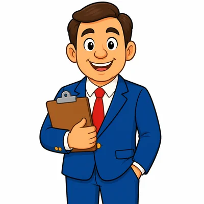 A friendly principal holding a clipboard