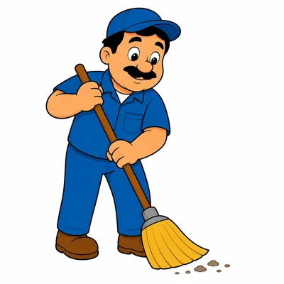 A custodian sweeping the floor