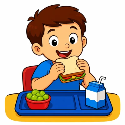 A child eating lunch at a cafeteria table