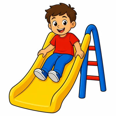 A child sitting safely on a playground slide