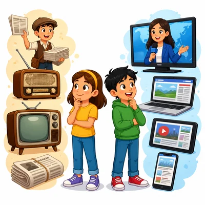 Old news sources compared with modern news devices.