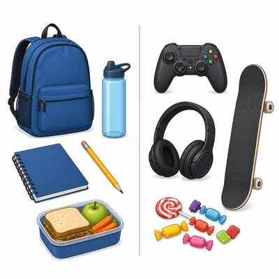 Examples of basic needs and optional wants for a student are shown in two groups.