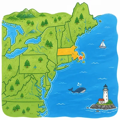 A simple map highlighting Massachusetts on the northeastern coast.