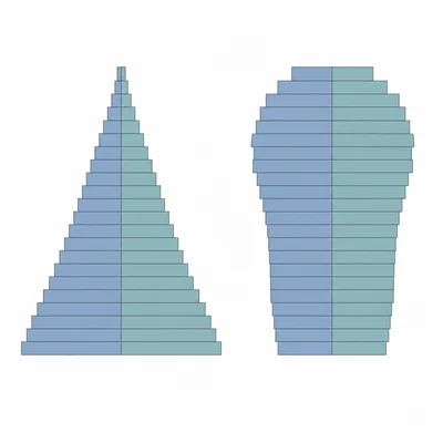 Side-by-side population structures compare an early-stage youthful population with a later-stage older population.