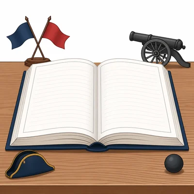 An open modern history textbook with historical icons.