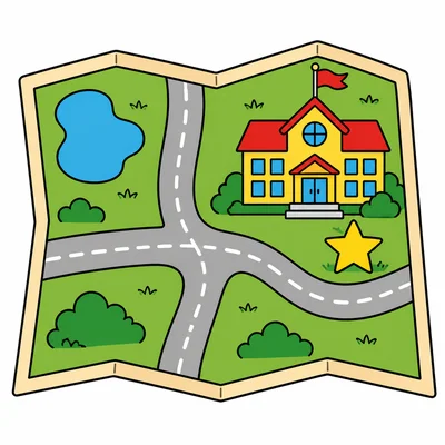 A map with a yellow star next to a school building.