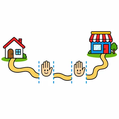 A home and store separated by two finger-space gaps on a map.