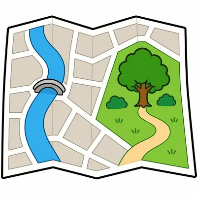 A map showing a green tree symbol for the park.