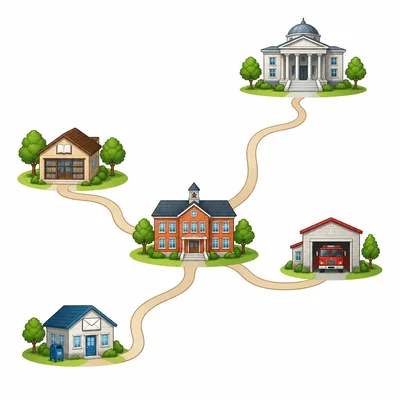 Town map showing the fire station closest to the school.
