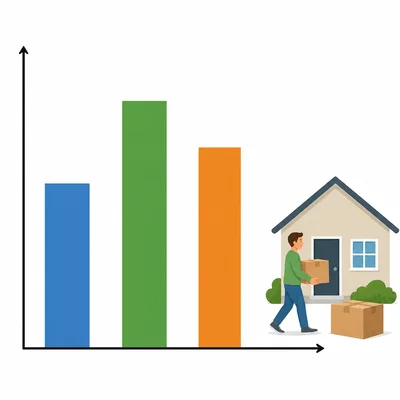 Bar graph of people moving into a neighborhood with the second year shown as the highest.