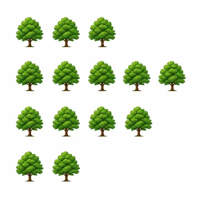Pictograph with four rows of tree symbols; the second row has five trees.