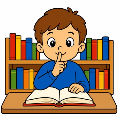 A child using a quiet voice in a library.