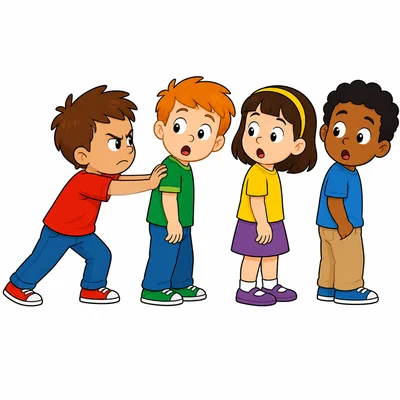 A child pushing to get ahead in line.