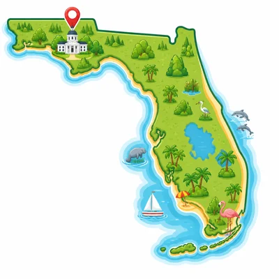 Florida outline with a capitol marker in the northern panhandle.