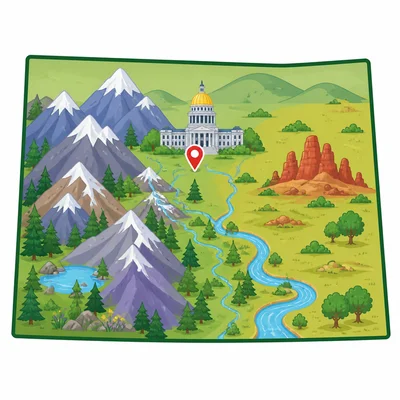 Colorado outline with a capitol marker near the north-central area.