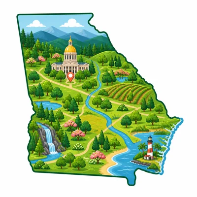 Georgia outline with a capitol marker in the north-central area.