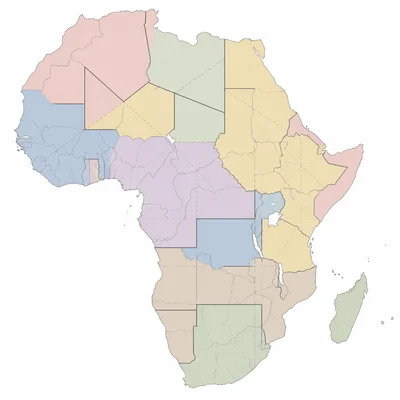 Map of Africa with internal borders and straight partition lines representing colonial-era boundary drawing.