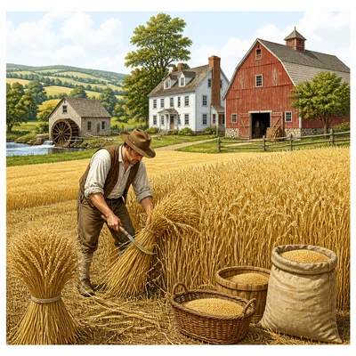 Fertile colonial wheat farm showing why the Middle Colonies grew grain.