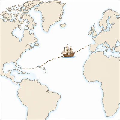A westward sailing route from Europe across the Atlantic to the Americas.