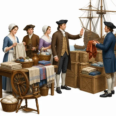 Colonists refuse imported goods and choose homemade local items.