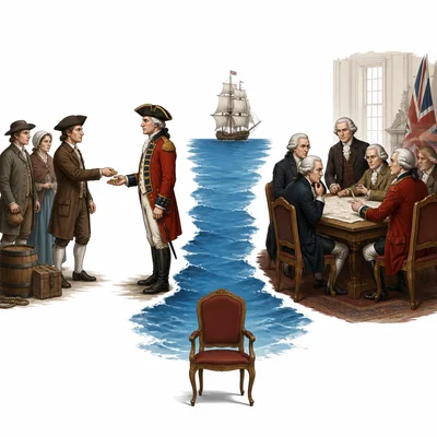 Colonists pay taxes while excluded from a distant decision-making table.