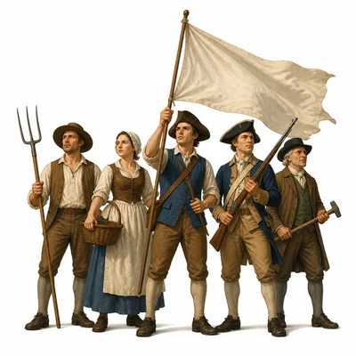 Colonial Patriots stand together in support of independence.