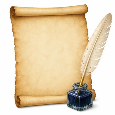 A blank parchment and quill represent the Declaration of Independence.