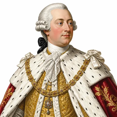 Portrait-style illustration of King George III in royal clothing.