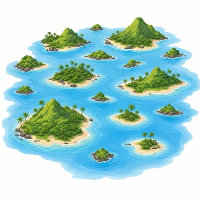Cluster of many small islands surrounded by water, illustrating an archipelago.