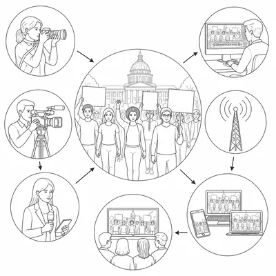 News media recording and spreading images of a peaceful civil rights protest.