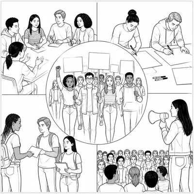 Students organizing and participating in a civil rights protest.