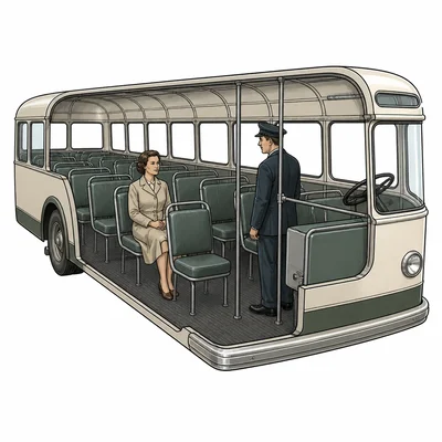 A passenger seated calmly inside a city bus with other riders nearby.
