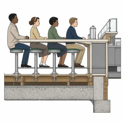 Young people sitting peacefully at a lunch counter during a sit-in.