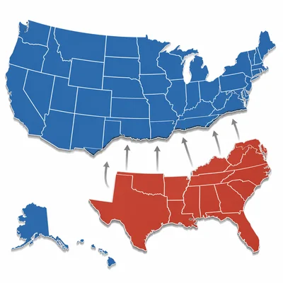 Map showing Southern states separating from the United States after an election.