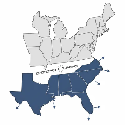 Southern states shown separating from the rest of the United States on a map.