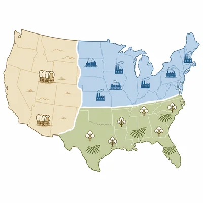 Map of the United States divided into regions with icons for different regional economies.
