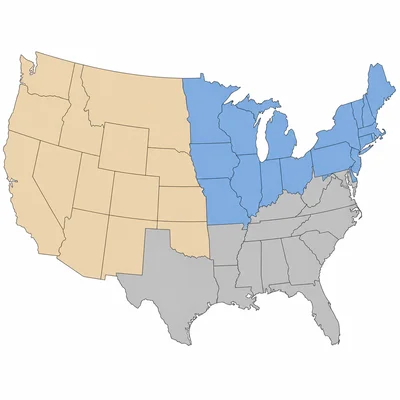 Pre-Civil War map showing northern, southern, and western territory regions in different colors.