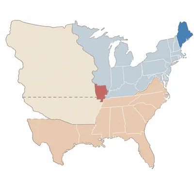 Map illustrating a compromise boundary line and two highlighted states.