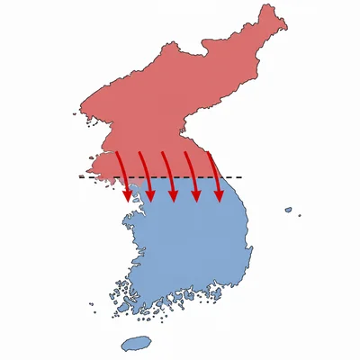 Map of Korea showing arrows crossing from the north into the south.