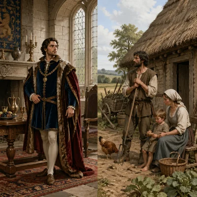 A side-by-side contrast of noble and peasant life in medieval society.
