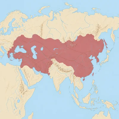 Unlabeled map showing the Mongol Empire stretching across much of Eurasia.
