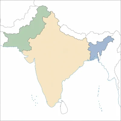 Simplified map of the Indian subcontinent showing newly separated territories after Partition.