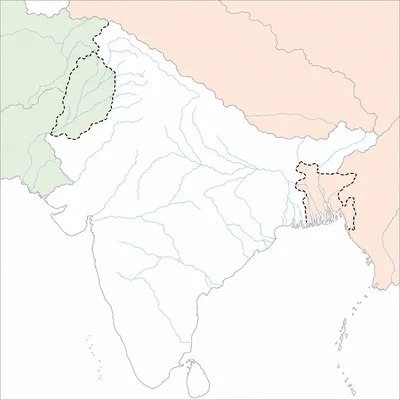 Map-style diagram showing Punjab and Bengal split by a dashed boundary line.