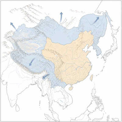 Unlabeled map showing Qing China expanding into surrounding frontier regions.