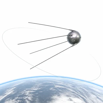 A Sputnik-like spherical satellite orbiting above Earth.