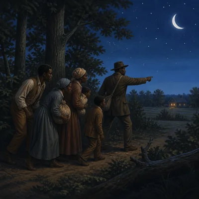 A small group travels quietly at night toward a distant safe house.
