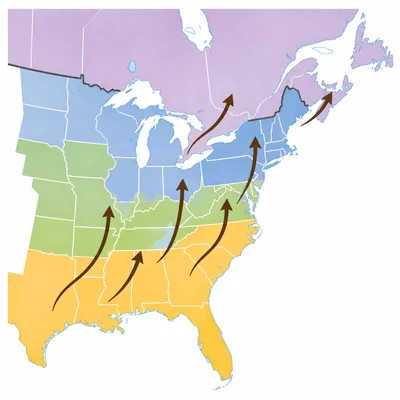 A simplified map shows routes moving north toward Canada.