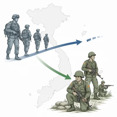 Diagram showing U.S. troops withdrawing as South Vietnamese troops take over.